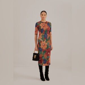 farm rio black chenille flowers midi dress FARM Rio Black Flowerful Garden Midi Dress, Snake Garden Black / XXS
